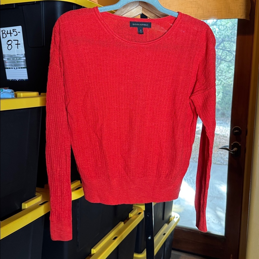 Banana Republic Linen Blend Sweater XS Red Oversized Lightweight Summer Knit - Picture 6 of 10